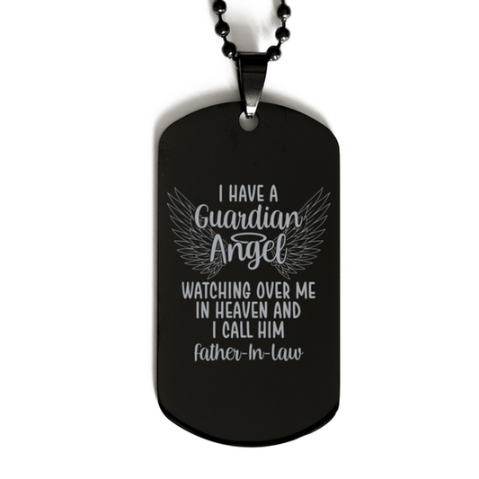 Memorial Father-In-Law Black Dog Tag Necklace, Guardian Angel Father-In-Law Gift, Loss of Father-In-Law, Father-In-Law Death, Sympathy Gift
