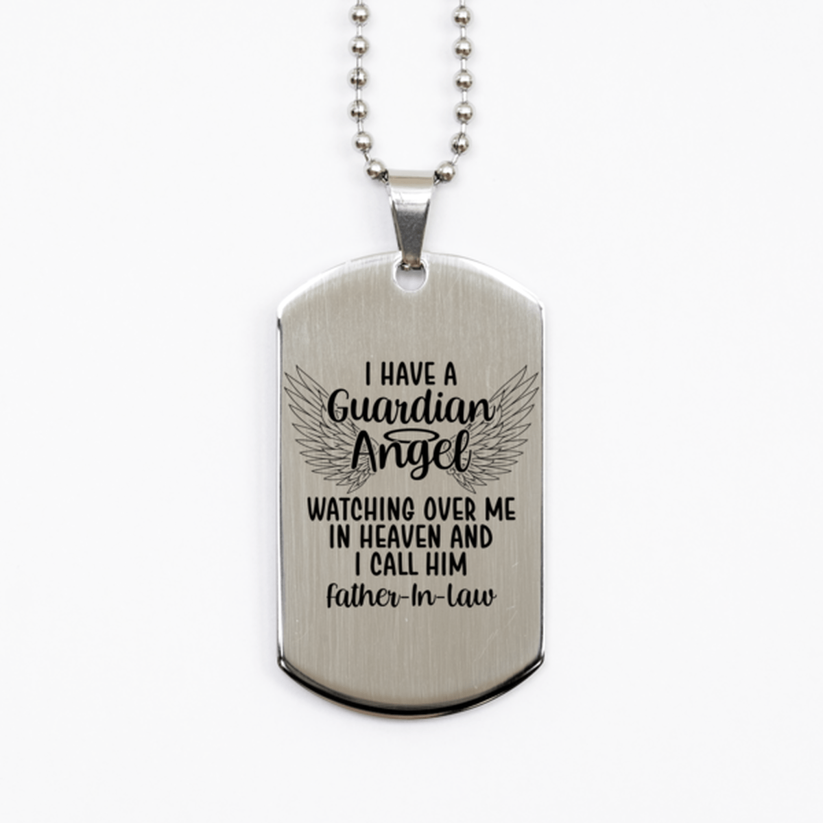 Memorial Father-In-Law Silver Dog Tag Necklace, Guardian Angel Father-In-Law Gift, Loss of Father-In-Law, Father-In-Law Death, Sympathy Gift