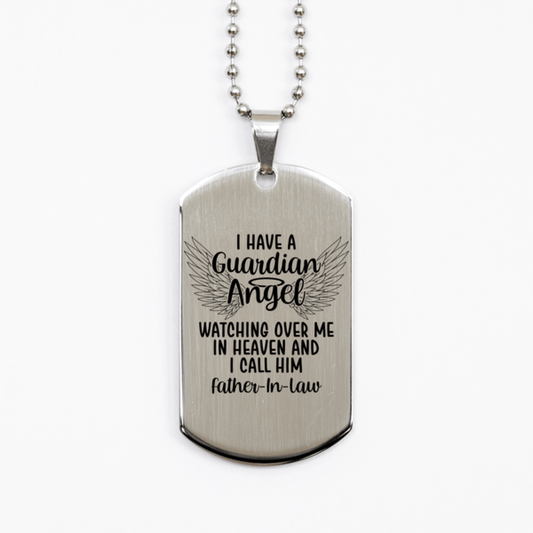 Memorial Father-In-Law Silver Dog Tag Necklace, Guardian Angel Father-In-Law Gift, Loss of Father-In-Law, Father-In-Law Death, Sympathy Gift