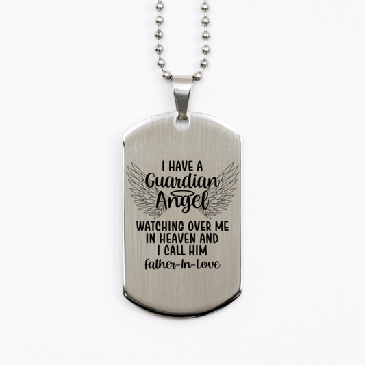 Memorial Father-In-Love Silver Dog Tag Necklace, Guardian Angel Father-In-Love Gift, Loss of Father-In-Love, Father-In-Love Death, Sympathy Gift