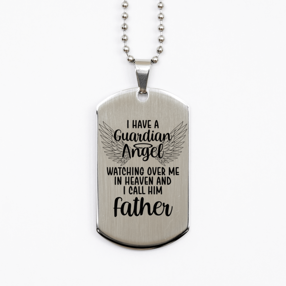 Memorial Father Silver Dog Tag Necklace, Guardian Angel Father Gift, Loss of Father, Father Death, Sympathy Gift