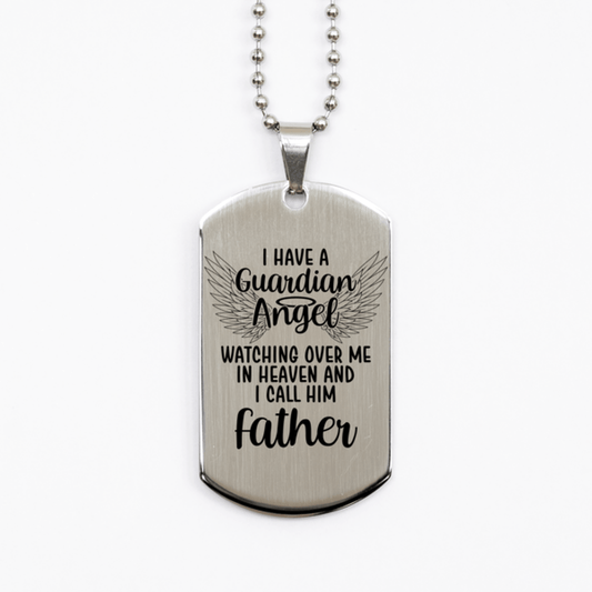 Memorial Father Silver Dog Tag Necklace, Guardian Angel Father Gift, Loss of Father, Father Death, Sympathy Gift