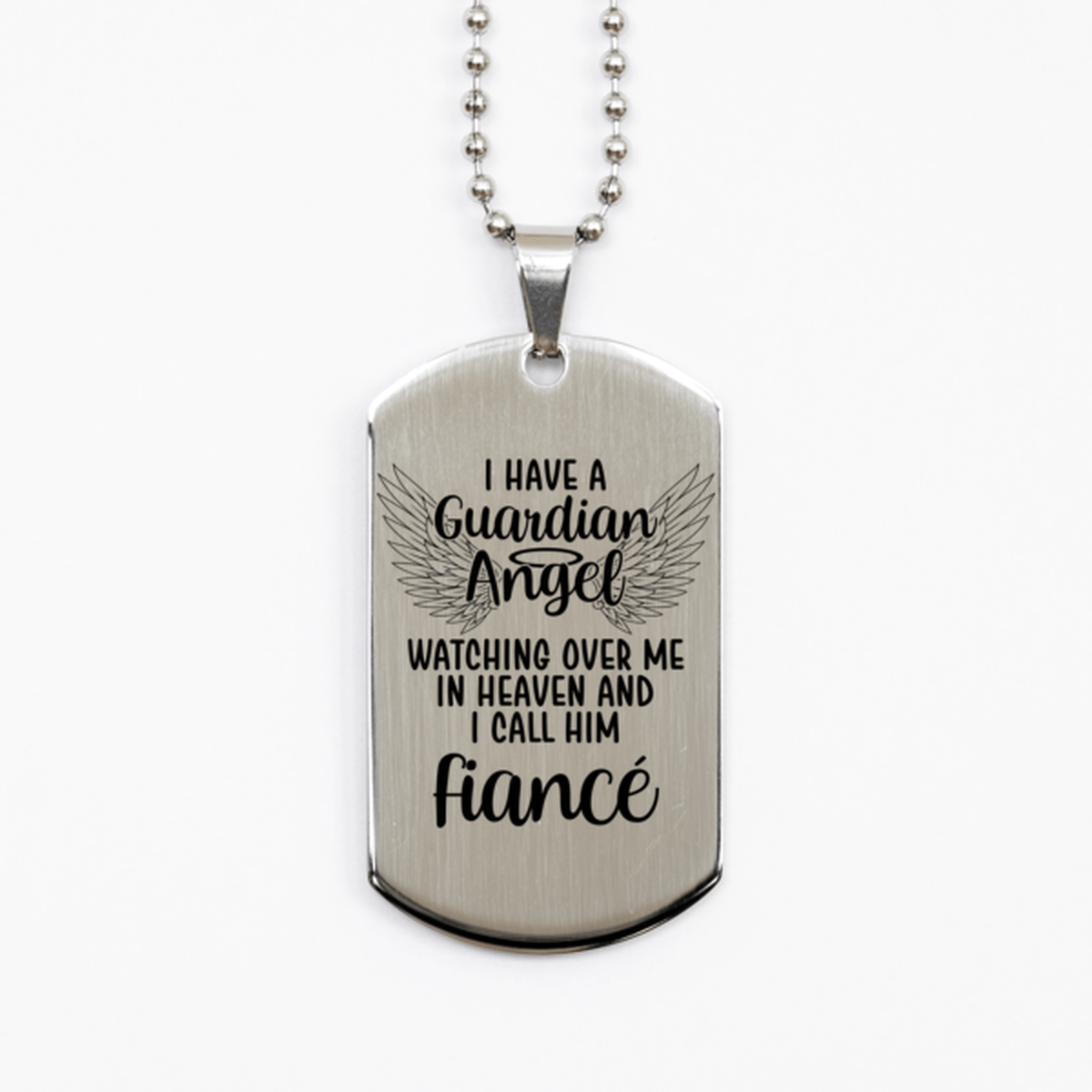 Memorial Fiance Silver Dog Tag Necklace, Guardian Angel Fiance Gift, Loss of Fiance, Fiance Death, Sympathy Gift