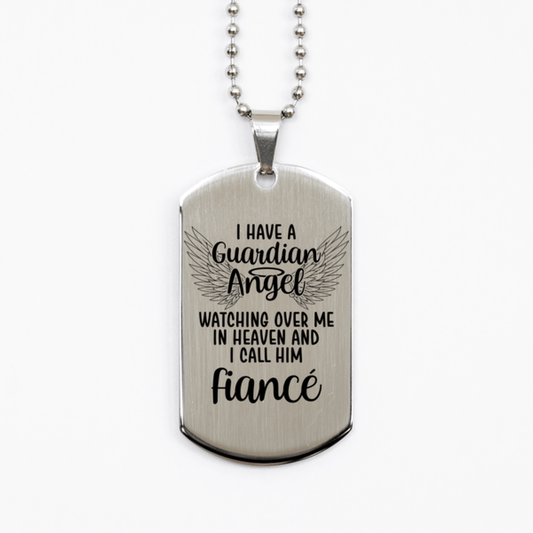 Memorial Fiance Silver Dog Tag Necklace, Guardian Angel Fiance Gift, Loss of Fiance, Fiance Death, Sympathy Gift