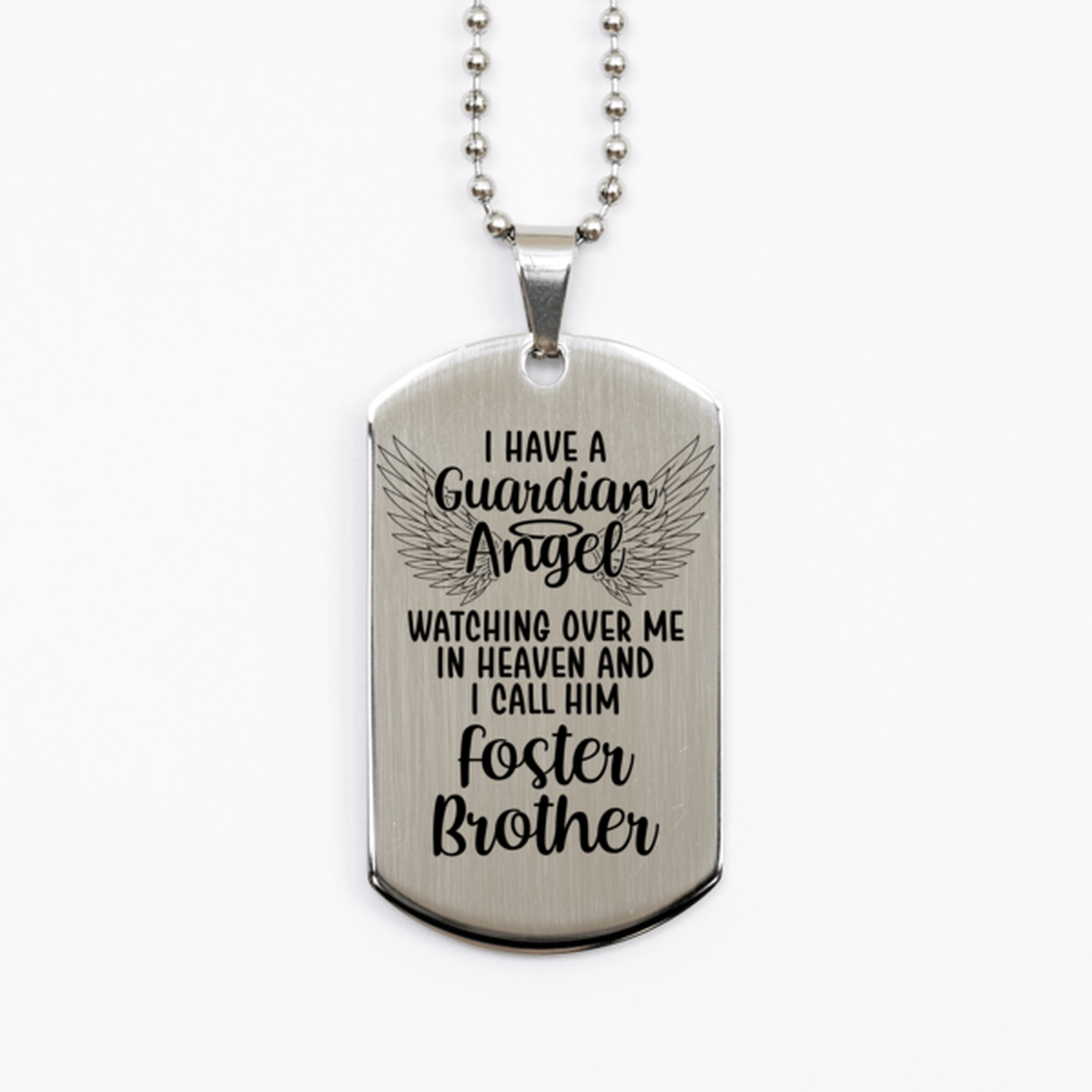 Memorial Foster Brother Silver Dog Tag Necklace, Guardian Angel Foster Brother Gift, Loss of Foster Brother, Foster Brother Death, Sympathy Gift