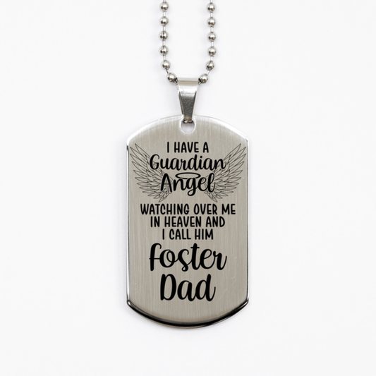 Memorial Foster Dad Silver Dog Tag Necklace, Guardian Angel Foster Dad Gift, Loss of Foster Dad, Foster Dad Death, Sympathy Gift