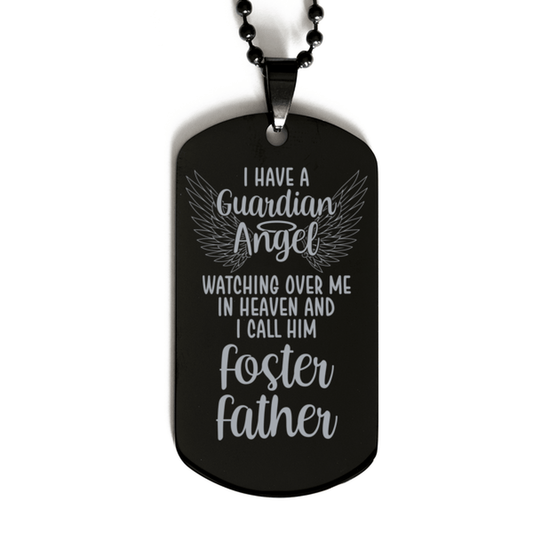 Memorial Foster Father Black Dog Tag Necklace, Guardian Angel Foster Father Gift, Loss of Foster Father, Foster Father Death, Sympathy Gift