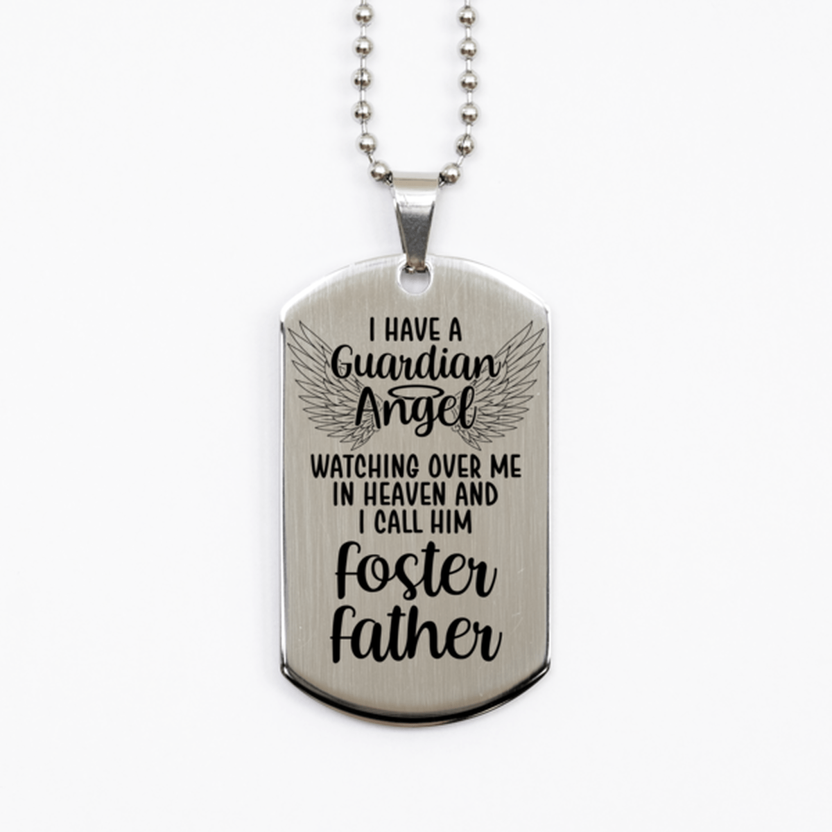 Memorial Foster Father Silver Dog Tag Necklace, Guardian Angel Foster Father Gift, Loss of Foster Father, Foster Father Death, Sympathy Gift