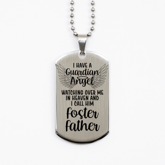 Memorial Foster Father Silver Dog Tag Necklace, Guardian Angel Foster Father Gift, Loss of Foster Father, Foster Father Death, Sympathy Gift