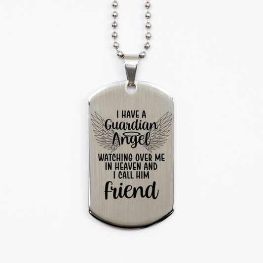 Memorial Friend Silver Dog Tag Necklace, Guardian Angel Friend Gift, Loss of Friend, Friend Death, Sympathy Gift