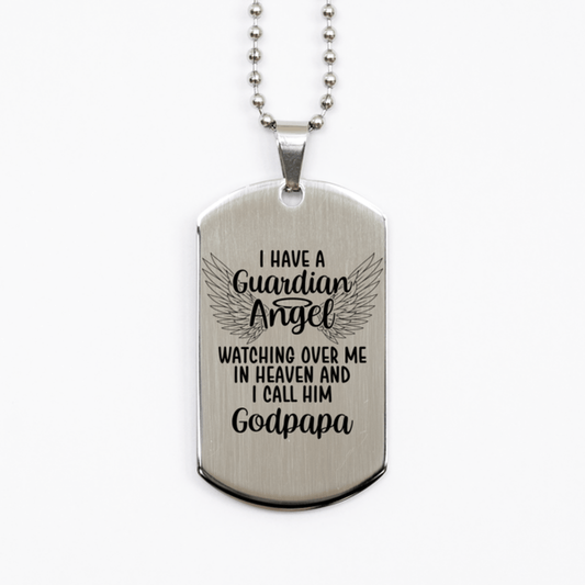 Memorial Godpapa Silver Dog Tag Necklace, Guardian Angel Godpapa Gift, Loss of Godpapa, Godpapa Death, Sympathy Gift