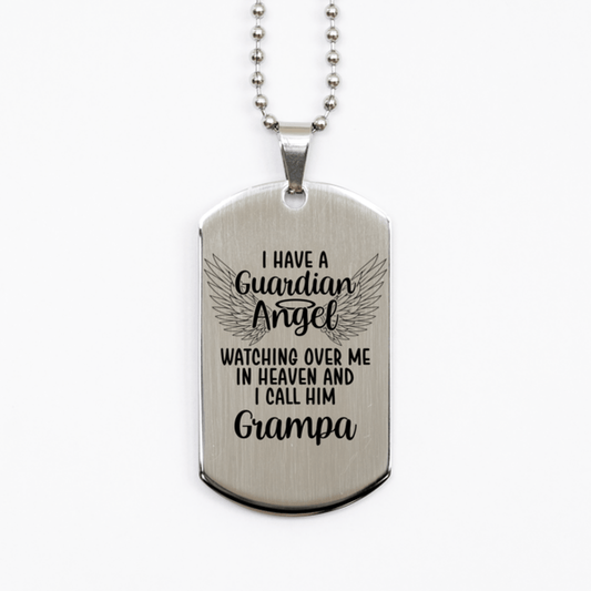 Memorial Grampa Silver Dog Tag Necklace, Guardian Angel Grampa Gift, Loss of Grampa, Grampa Death, Sympathy Gift