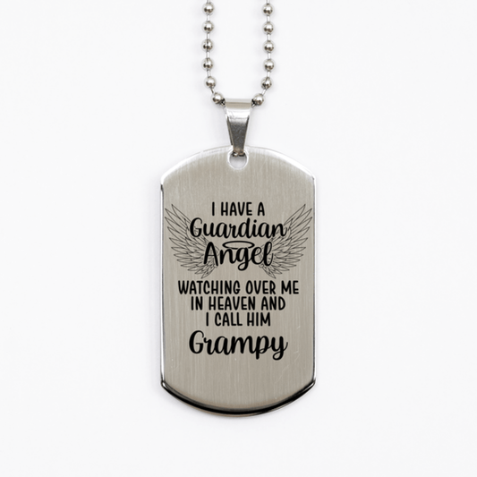 Memorial Grampy Silver Dog Tag Necklace, Guardian Angel Grampy Gift, Loss of Grampy, Grampy Death, Sympathy Gift