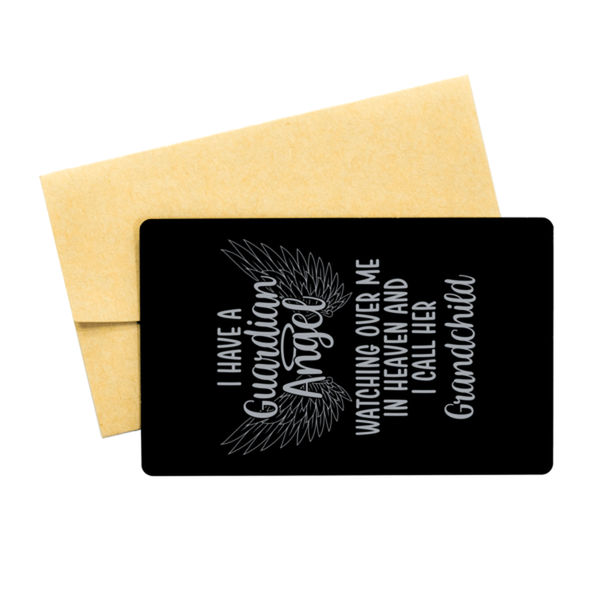 Memorial Grandchild Black Aluminum Card, I Have a Guardian Angel I Call Her Grandchild, Best Remembrance Gifts for Family Friends