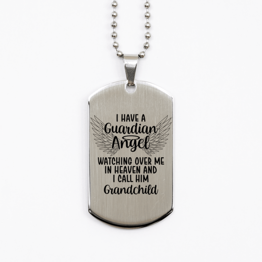 Memorial Grandchild Silver Dog Tag Necklace, Guardian Angel Grandchild Gift, Loss of Grandchild, Grandchild Death, Sympathy Gift
