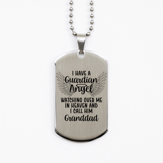 Memorial Granddad Silver Dog Tag Necklace, Guardian Angel Granddad Gift, Loss of Granddad, Granddad Death, Sympathy Gift