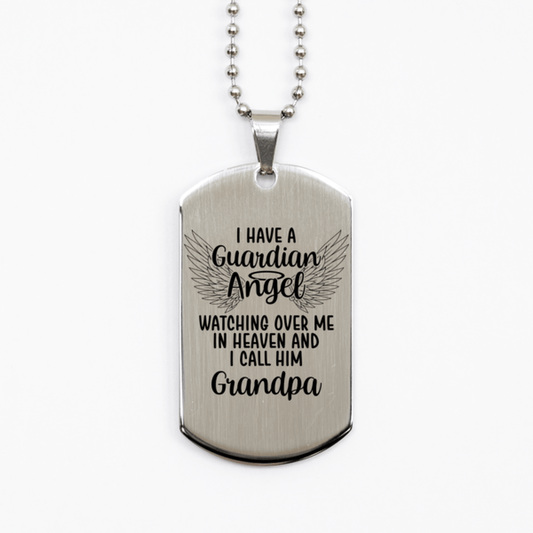 Memorial Grandpa Silver Dog Tag Necklace, Guardian Angel Grandpa Gift, Loss of Grandpa, Grandpa Death, Sympathy Gift