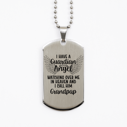 Memorial Grandpap Silver Dog Tag Necklace, Guardian Angel Grandpap Gift, Loss of Grandpap, Grandpap Death, Sympathy Gift