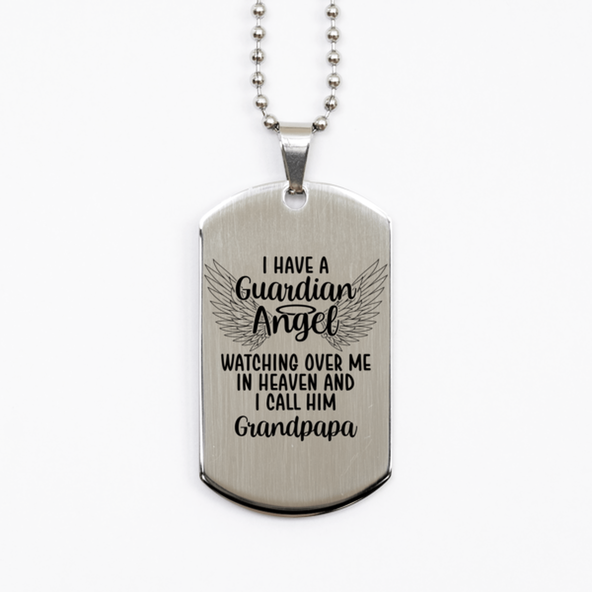 Memorial Grandpapa Silver Dog Tag Necklace, Guardian Angel Grandpapa Gift, Loss of Grandpapa, Grandpapa Death, Sympathy Gift