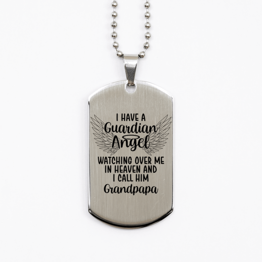 Memorial Grandpapa Silver Dog Tag Necklace, Guardian Angel Grandpapa Gift, Loss of Grandpapa, Grandpapa Death, Sympathy Gift