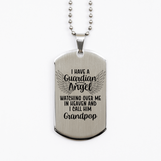 Memorial Grandpop Silver Dog Tag Necklace, Guardian Angel Grandpop Gift, Loss of Grandpop, Grandpop Death, Sympathy Gift