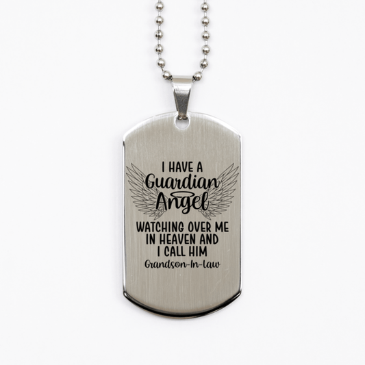 Memorial Grandson-In-Law Silver Dog Tag Necklace, Guardian Angel Grandson-In-Law Gift, Loss of Grandson-In-Law, Grandson-In-Law Death, Sympathy Gift