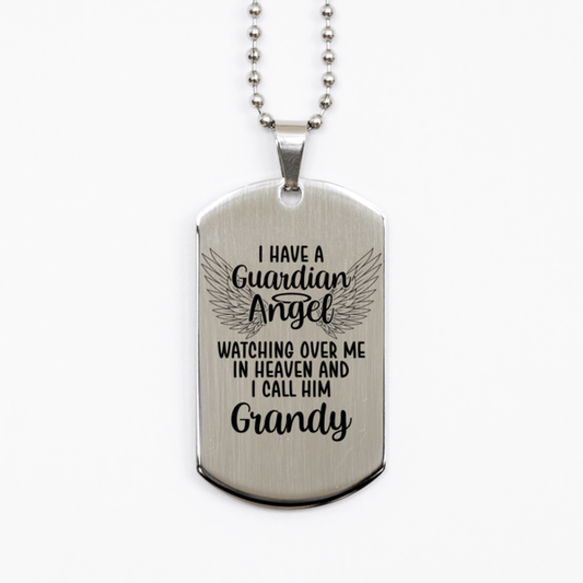 Memorial Grandy Silver Dog Tag Necklace, Guardian Angel Grandy Gift, Loss of Grandy, Grandy Death, Sympathy Gift