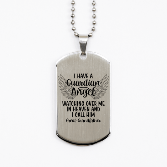 Memorial Great-Grandfather Silver Dog Tag Necklace, Guardian Angel Great-Grandfather Gift, Loss of Great-Grandfather, Great-Grandfather Death, Sympathy Gift