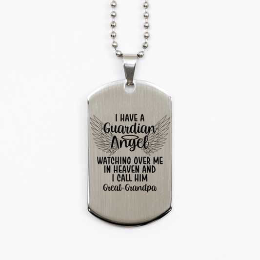 Memorial Great-Grandpa Silver Dog Tag Necklace, Guardian Angel Great-Grandpa Gift, Loss of Great-Grandpa, Great-Grandpa Death, Sympathy Gift