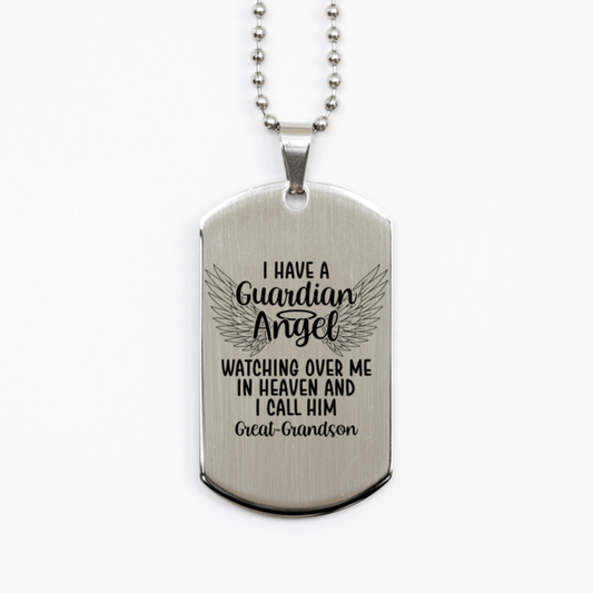 Memorial Great-Grandson Silver Dog Tag Necklace, Guardian Angel Great-Grandson Gift, Loss of Great-Grandson, Great-Grandson Death, Sympathy Gift