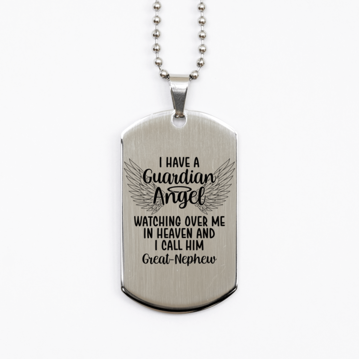 Memorial Great-Nephew Silver Dog Tag Necklace, Guardian Angel Great-Nephew Gift, Loss of Great-Nephew, Great-Nephew Death, Sympathy Gift