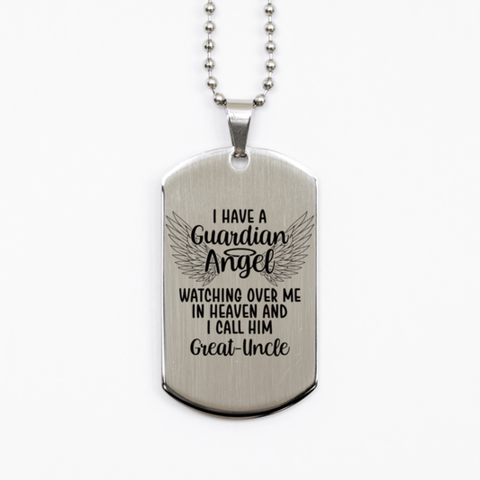 Memorial Great-Uncle Silver Dog Tag Necklace, Guardian Angel Great-Uncle Gift, Loss of Great-Uncle, Great-Uncle Death, Sympathy Gift