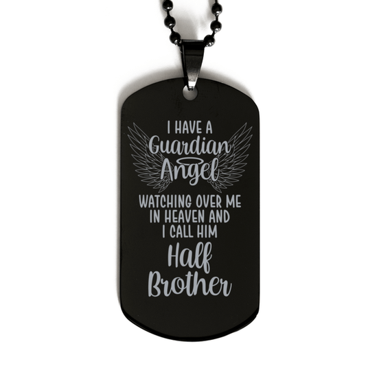 Memorial Half Brother Black Dog Tag Necklace, Guardian Angel Half Brother Gift, Loss of Half Brother, Half Brother Death, Sympathy Gift