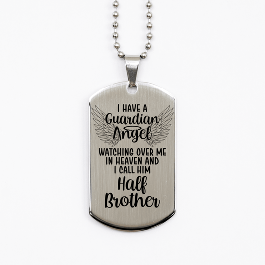 Memorial Half Brother Silver Dog Tag Necklace, Guardian Angel Half Brother Gift, Loss of Half Brother, Half Brother Death, Sympathy Gift