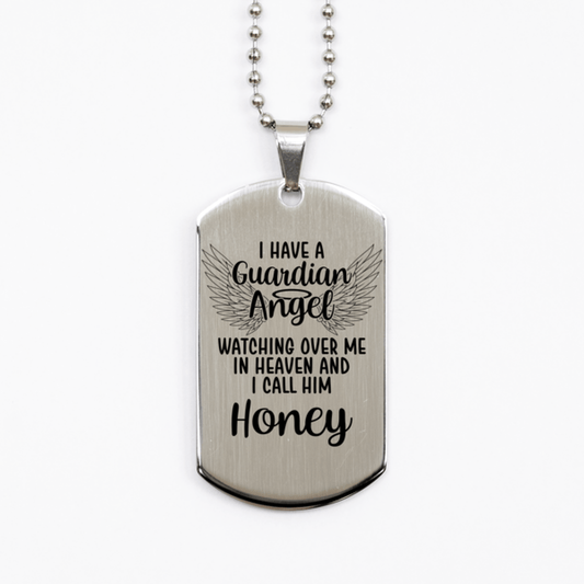 Memorial Honey Silver Dog Tag Necklace, Guardian Angel Honey Gift, Loss of Honey, Honey Death, Sympathy Gift