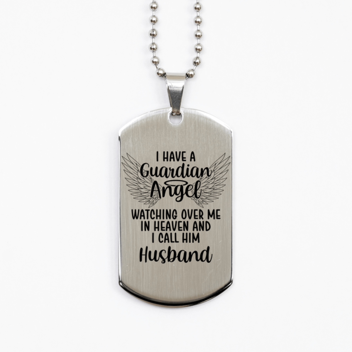 Memorial Husband Silver Dog Tag Necklace, Guardian Angel Husband Gift, Loss of Husband, Husband Death, Sympathy Gift
