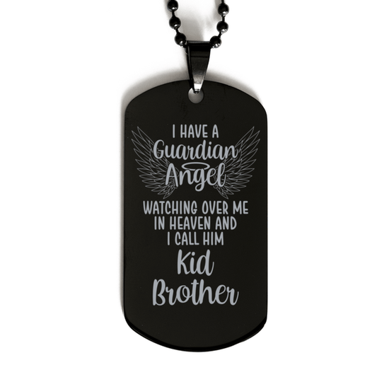 Memorial Kid Brother Black Dog Tag Necklace, Guardian Angel Kid Brother Gift, Loss of Kid Brother, Kid Brother Death, Sympathy Gift