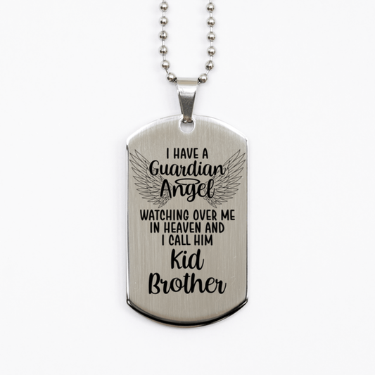 Memorial Kid Brother Silver Dog Tag Necklace, Guardian Angel Kid Brother Gift, Loss of Kid Brother, Kid Brother Death, Sympathy Gift