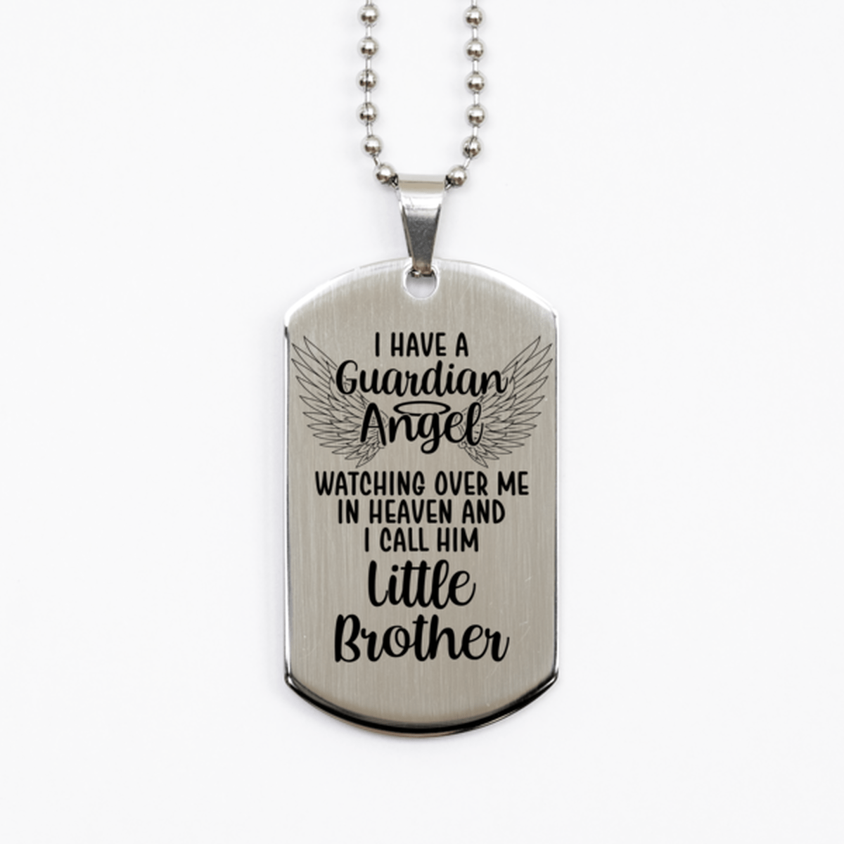 Memorial Little Brother Silver Dog Tag Necklace, Guardian Angel Little Brother Gift, Loss of Little Brother, Little Brother Death, Sympathy Gift