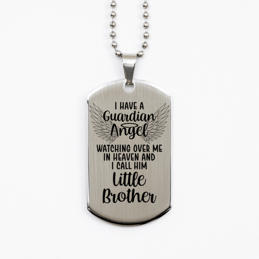 Memorial Little Brother Silver Dog Tag Necklace, Guardian Angel Little Brother Gift, Loss of Little Brother, Little Brother Death, Sympathy Gift