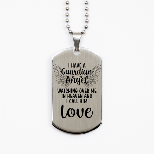 Memorial Love Silver Dog Tag Necklace, Guardian Angel Love Gift, Loss of Love, Love Death, Sympathy Gift