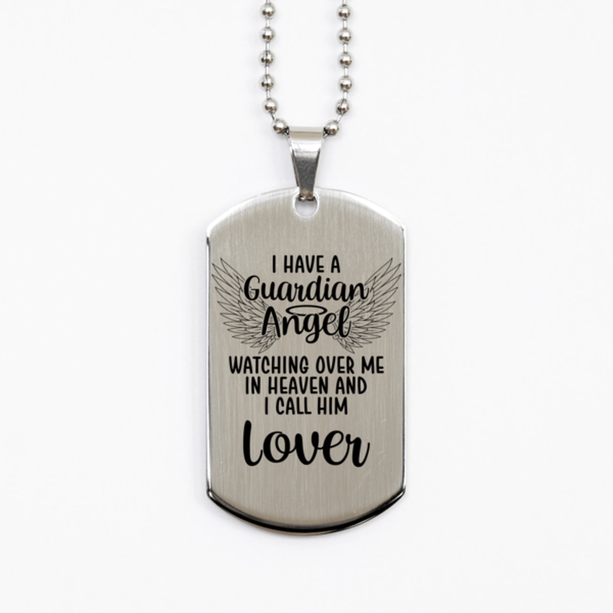 Memorial Lover Silver Dog Tag Necklace, Guardian Angel Lover Gift, Loss of Lover, Lover Death, Sympathy Gift