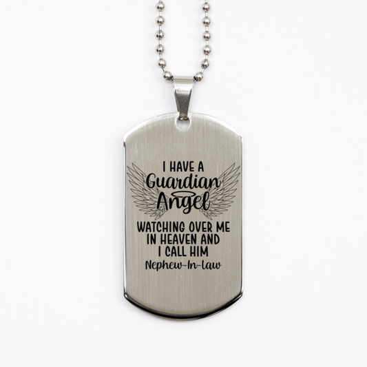 Memorial Nephew-In-Law Silver Dog Tag Necklace, Guardian Angel Nephew-In-Law Gift, Loss of Nephew-In-Law, Nephew-In-Law Death, Sympathy Gift