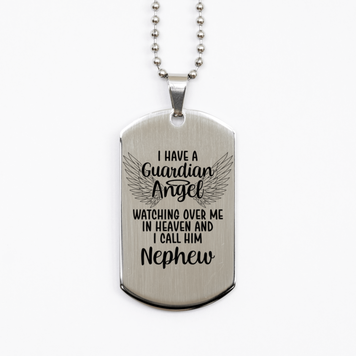 Memorial Nephew Silver Dog Tag Necklace, Guardian Angel Nephew Gift, Loss of Nephew, Nephew Death, Sympathy Gift