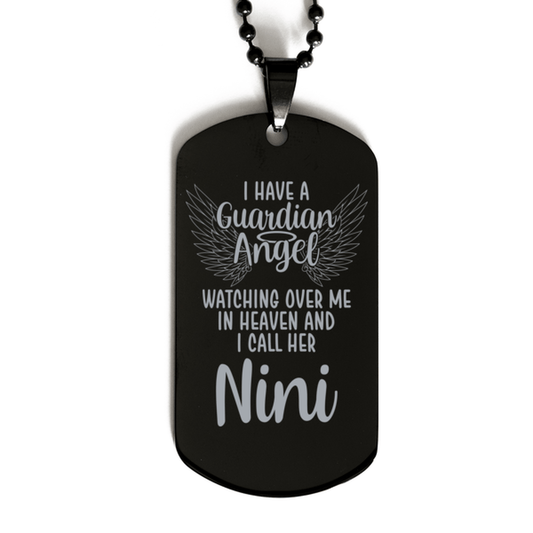 Memorial Nini Black Dog Tag, I Have a Guardian Angel I Call Her Nini, Best Remembrance Gifts for Family Friends