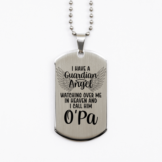 Memorial O'Pa Silver Dog Tag Necklace, Guardian Angel O'Pa Gift, Loss of O'Pa, O'Pa Death, Sympathy Gift