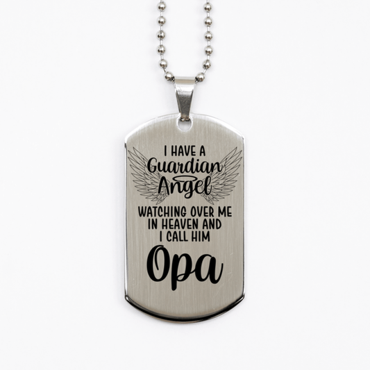 Memorial Opa Silver Dog Tag Necklace, Guardian Angel Opa Gift, Loss of Opa, Opa Death, Sympathy Gift