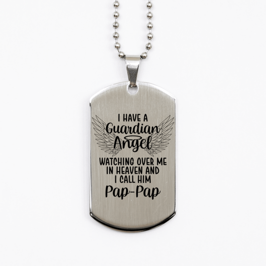 Memorial Pap-Pap Silver Dog Tag Necklace, Guardian Angel Pap-Pap Gift, Loss of Pap-Pap, Pap-Pap Death, Sympathy Gift