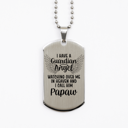 Memorial Papaw Silver Dog Tag Necklace, Guardian Angel Papaw Gift, Loss of Papaw, Papaw Death, Sympathy Gift