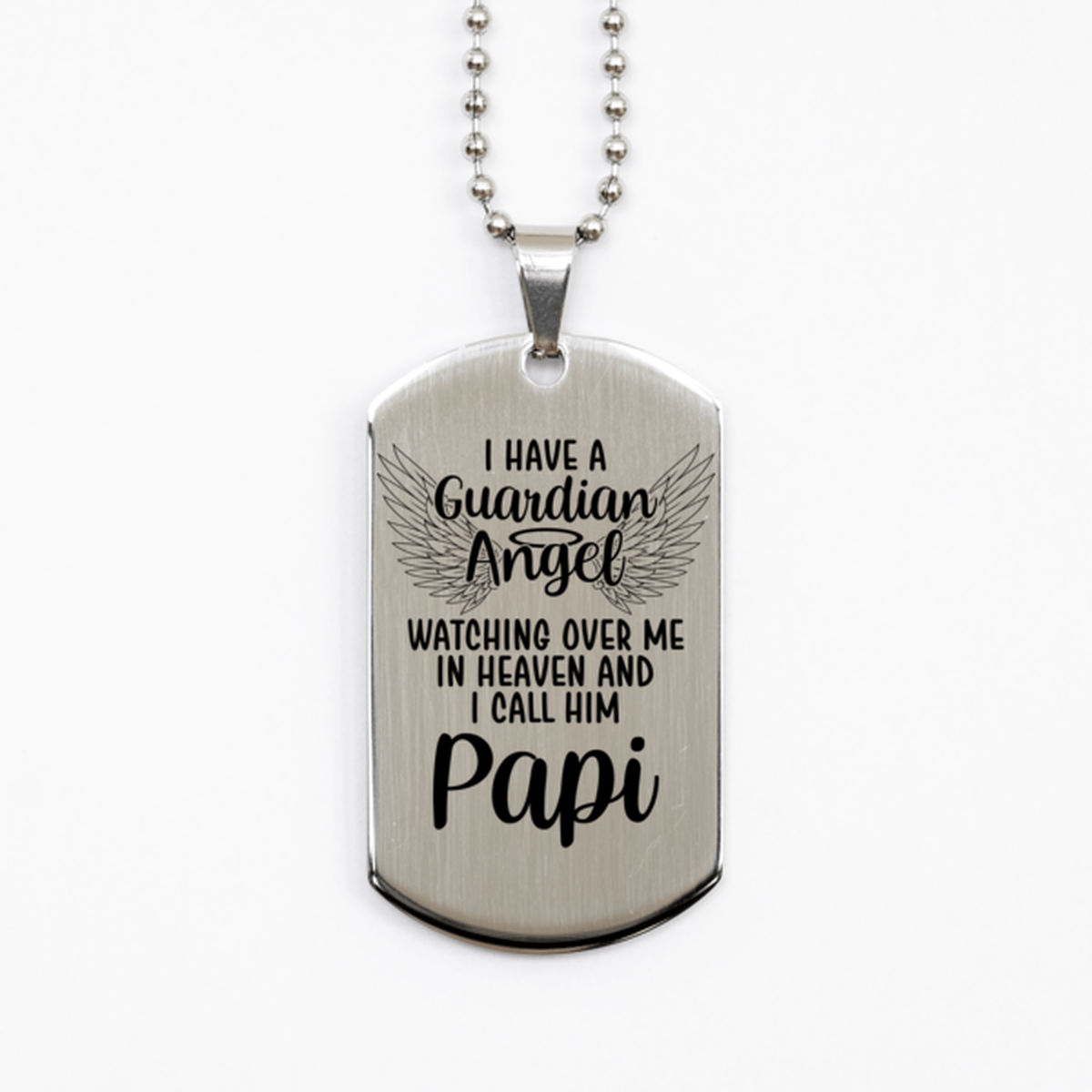 Memorial Papi Silver Dog Tag Necklace, Guardian Angel Papi Gift, Loss of Papi, Papi Death, Sympathy Gift